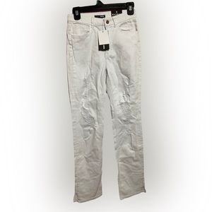 Fashion Nova White Distressed Jeans Size 5 Straight Leg NWT